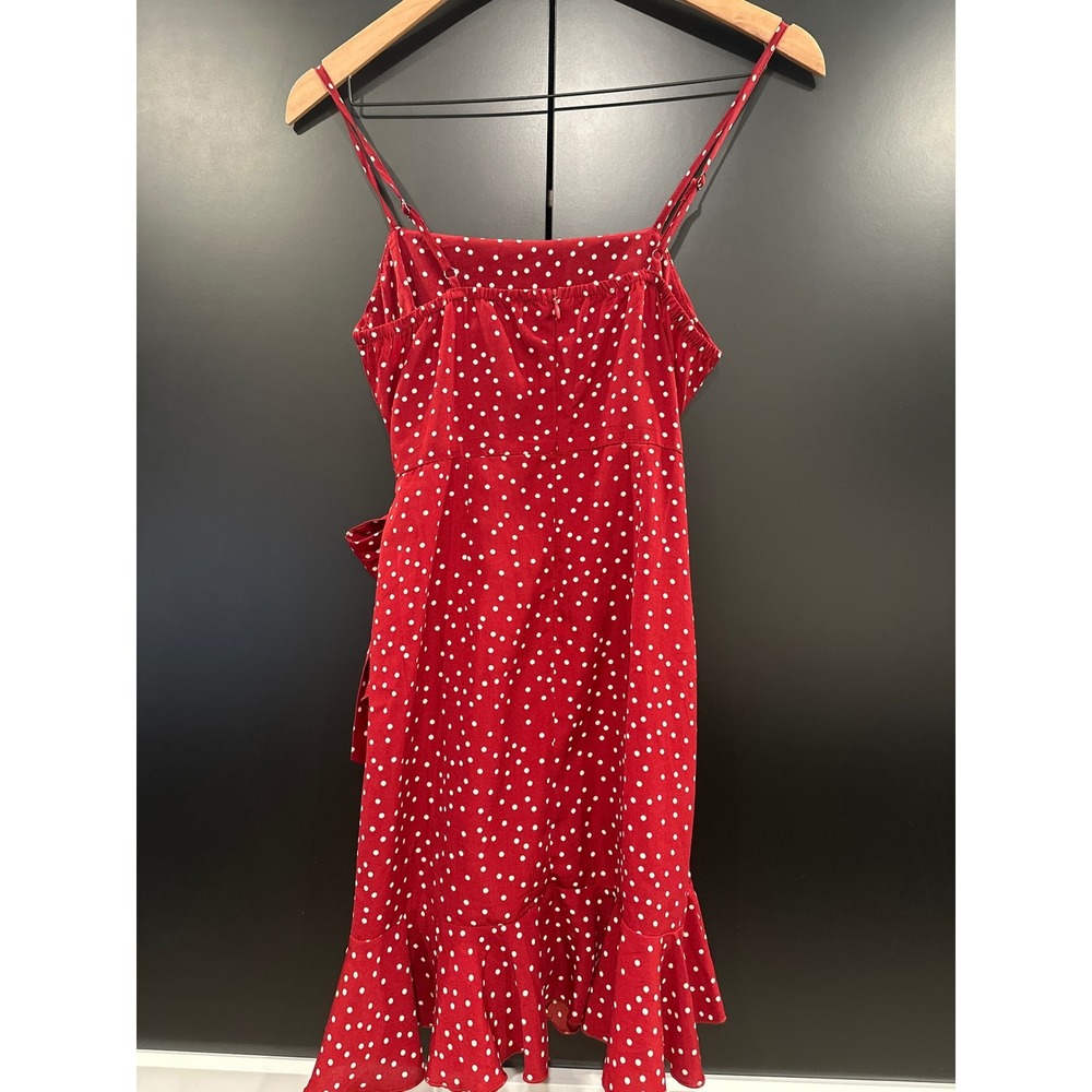 Princess Polly Red Polka Dot Mini Dress Wrap Ruffle Hem Size 4 - Picture 2 of 3